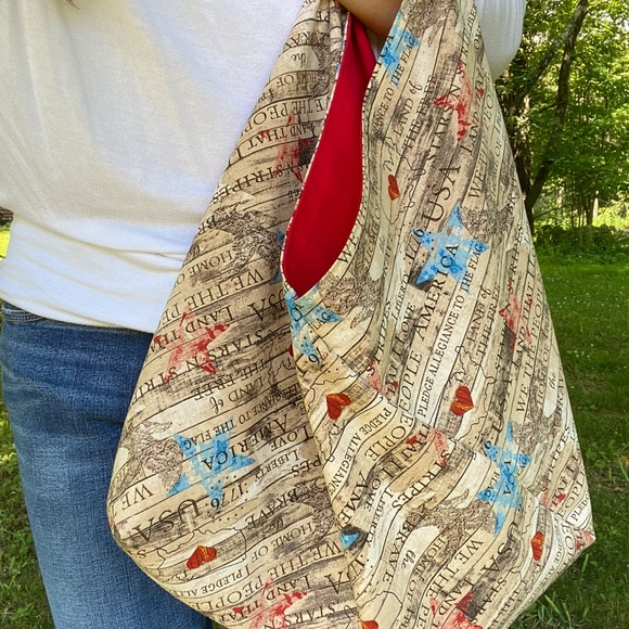 Slouchy Shoulder Bag, Patriotic Print, Handmade - Picture 5 of 9